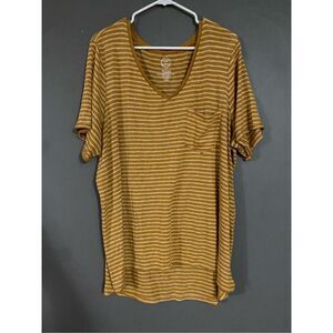 Maurices Yellow Striped Roll Cuff Short Sleeve High Low V Neck Top Size 2X